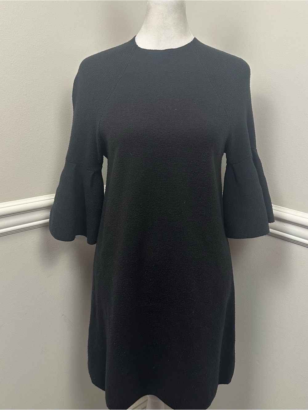Moth by Anthropologie Black Midi Dress with Fluted Sleeves XS